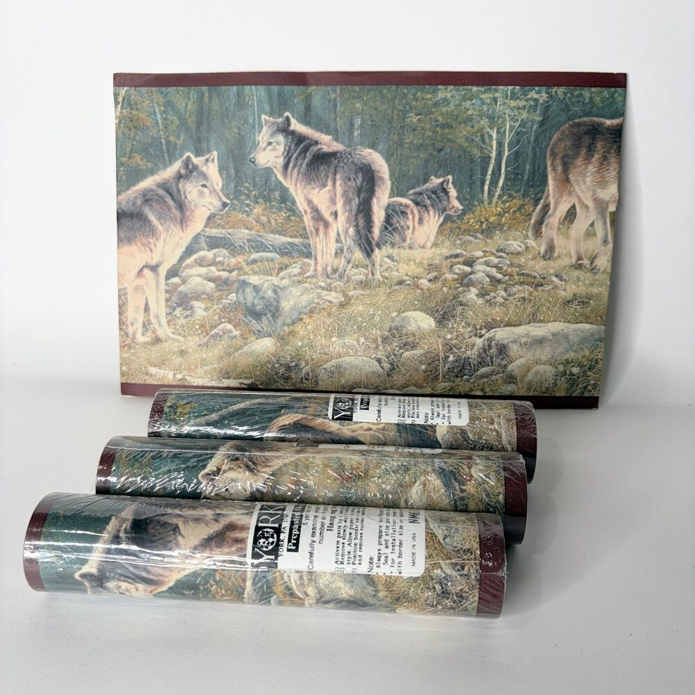 Vintage Wallpaper Border Prepasted Wolf Wolves Cabin Mauve Edge Outdoor 15 Yards